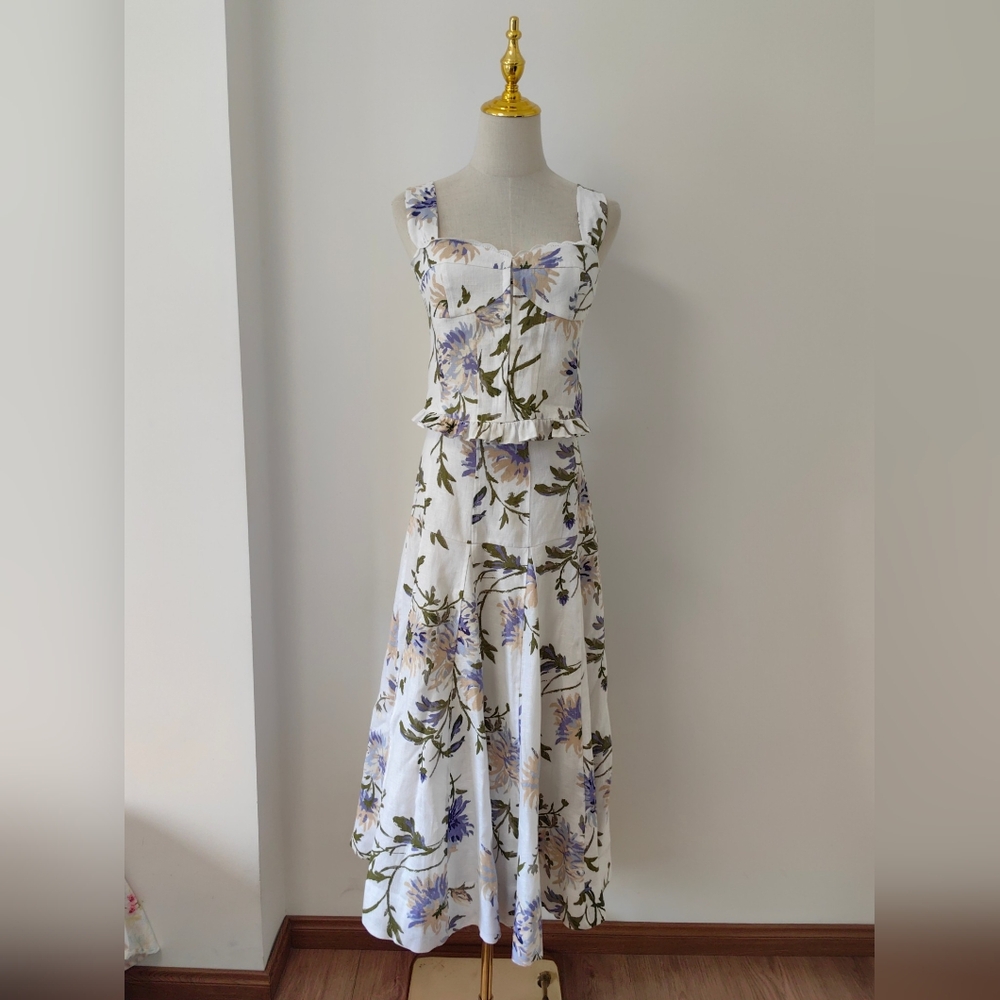 Reformation Anatolia Linen Two Piece Top And Skirt Set - Picture 5 of 15